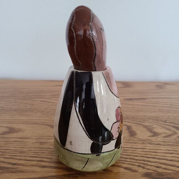 Terracotta Flower Woman Character Bottle with Head Stopper Porcelain Pottery Art - Picture 6 of 15